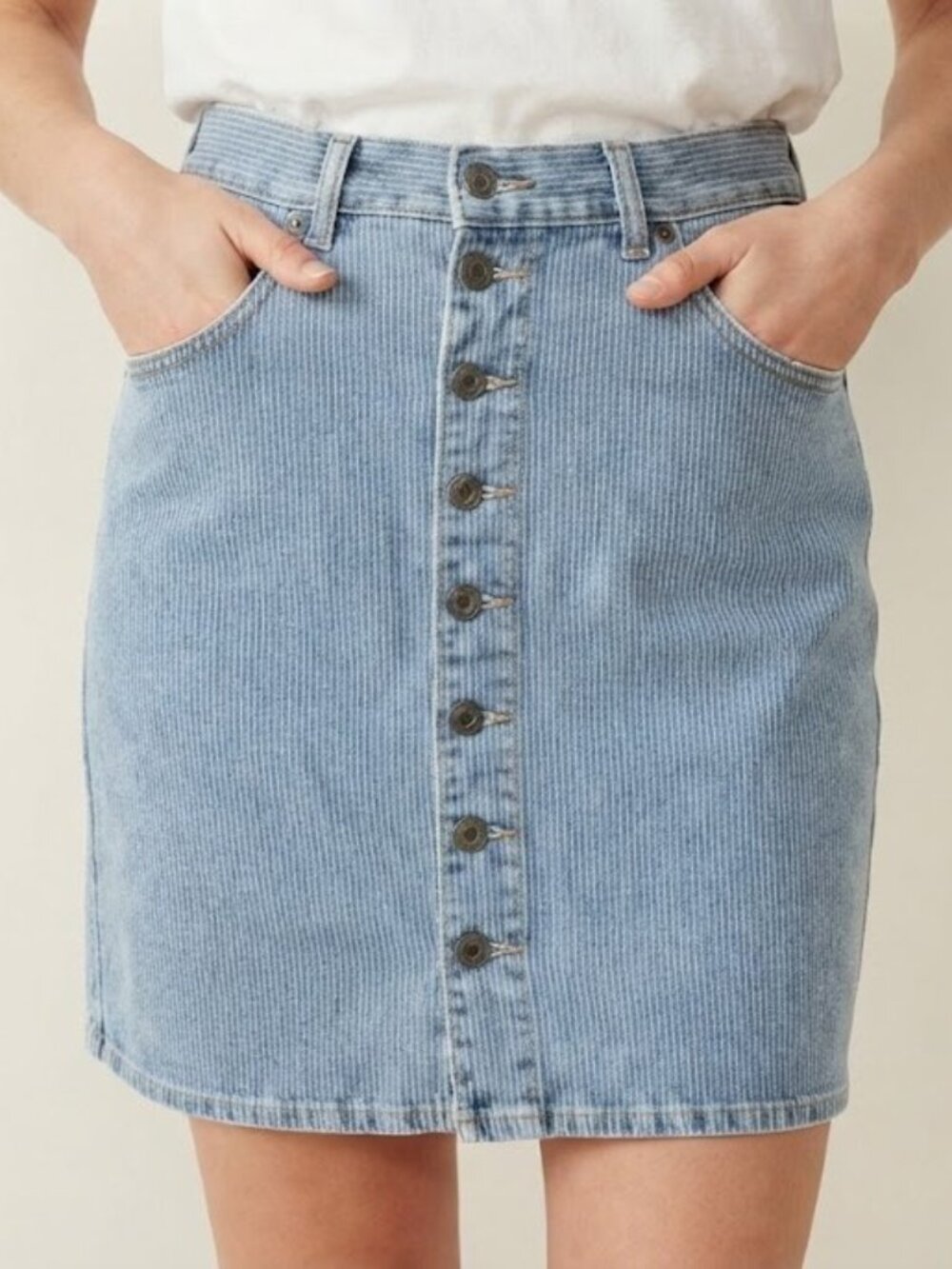 Vintage Light Blue Button-Front Denim Mini Skirt